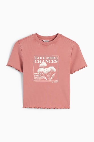 Tieners & jongvolwassenen - CLOCKHOUSE - kort T-shirt - donker rose