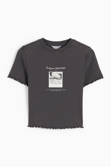 Joves - CLOCKHOUSE - samarreta crop de màniga curta - gris fosc
