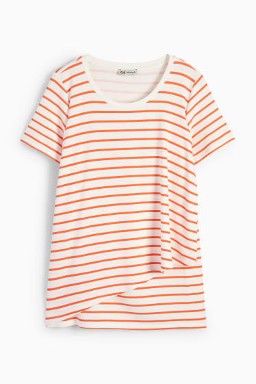 Dámské - Kojící tričko - pruhované - bílá/oranžová