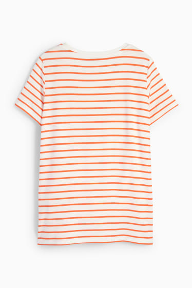 Kobiety - T-shirt do karmienia piersią - w paski - biały / pomarańczowy