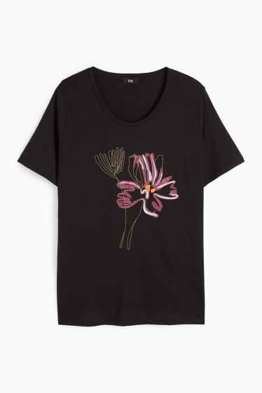 Damen - T-Shirt mit Ketten-Applikation - schwarz