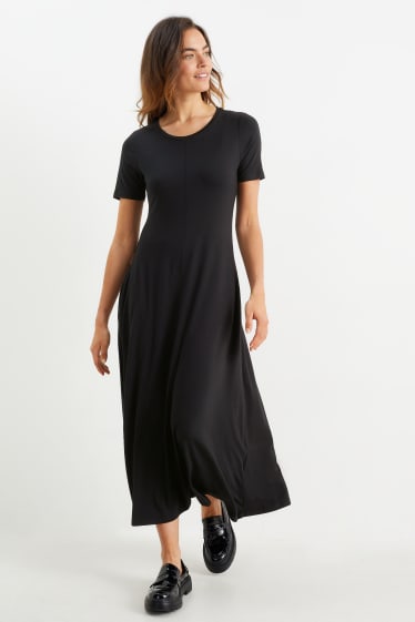 Dames - Basic fit & flare-jurk van viscose - zwart