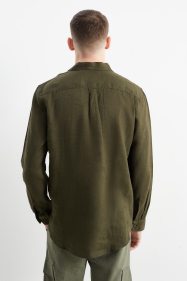 Men - Linen shirt - regular fit - kent collar - dark green