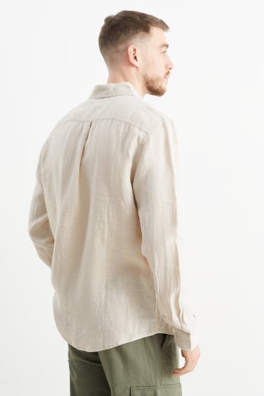 Heren - Linnen overhemd - regular fit - kent - licht beige