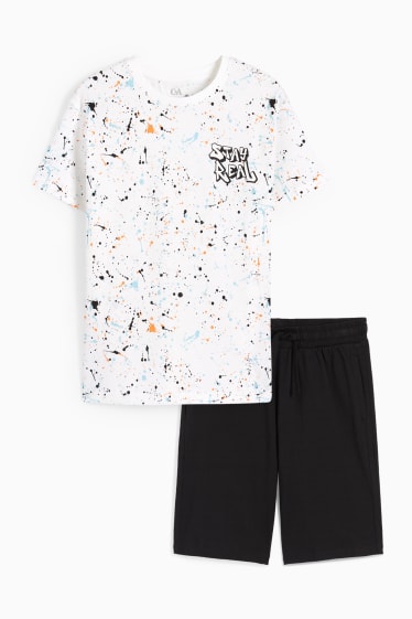 Kinder - Farbklecks - Set - Kurzarmshirt und Shorts - 2 teilig - cremeweiß