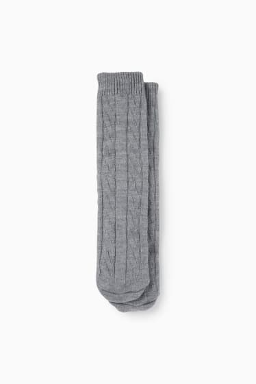 Men - Non-slip socks - cable knit pattern - gray