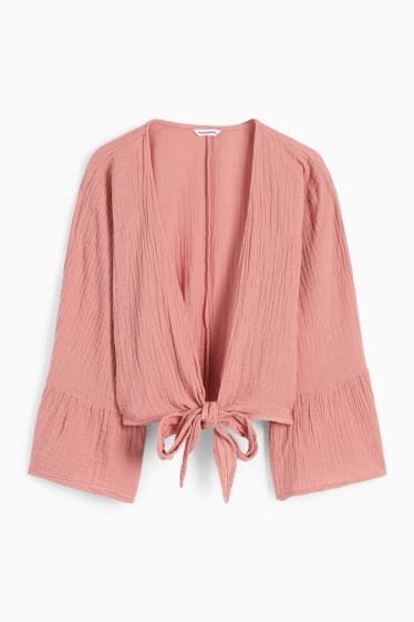 Women - Cropped muslin blouse - dark rose