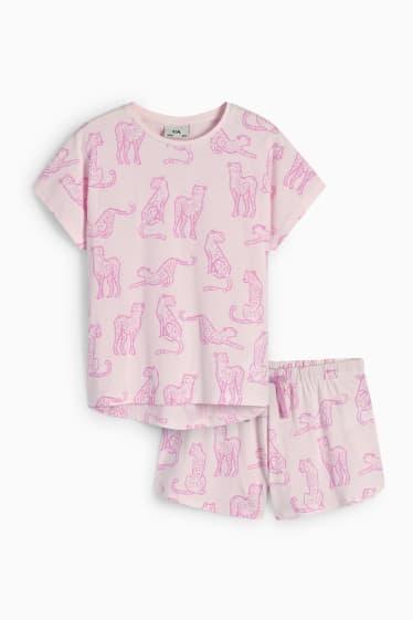 Kinderen - Luipaard - shortama - 2-delig - roze
