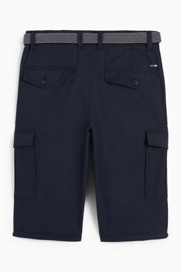 Men - Cargo Bermuda shorts with belt - dark blue