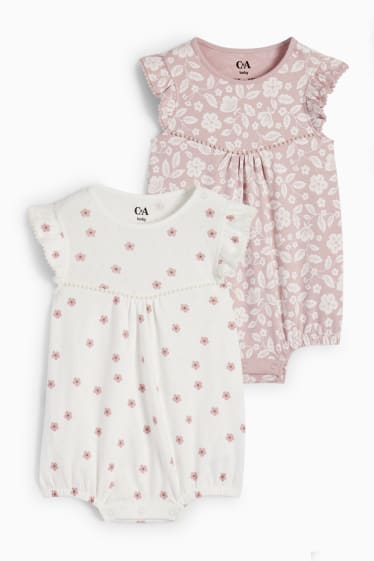 Babys - Set van 2 - bloemetjes - babypyjama - roze
