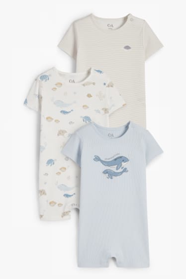 Babies - Multipack of 3 - sea creatures - baby sleepsuit - light blue