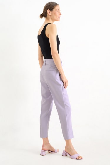 Women - Business trousers with belt - high-rise waist - cigarette fit - light violet