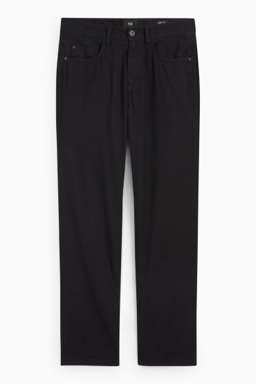 Pánské - Kalhoty - regular fit - lněná směs - černá
