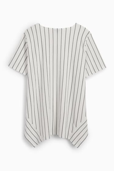 Women - T-shirt - striped - textured - white