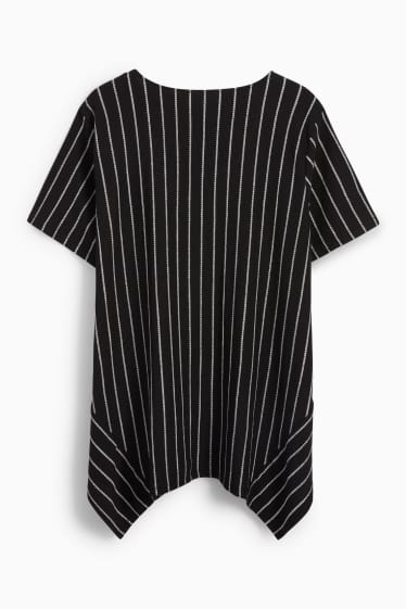 Women - T-shirt - striped - textured - black