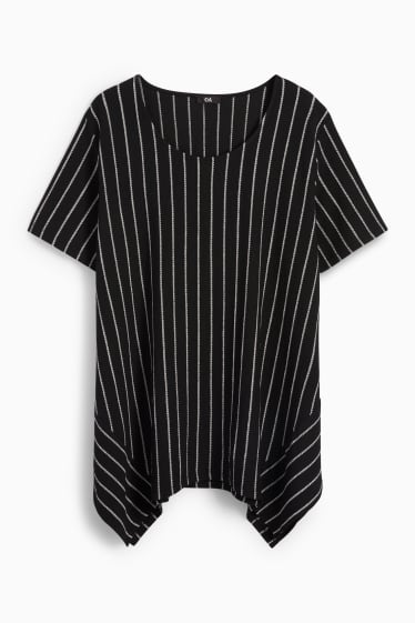 Women - T-shirt - striped - textured - black
