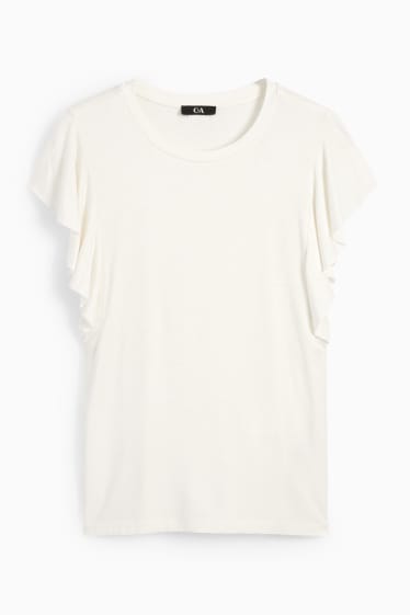Dames - Basic T-shirt - crème wit