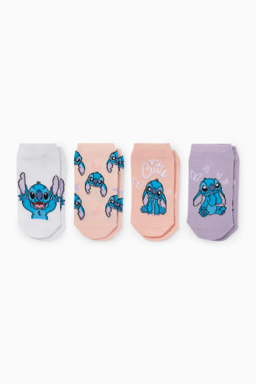 Kinder - Multipack 4er - Lilo & Stitch - Sneakersocken mit Motiv - hellviolett