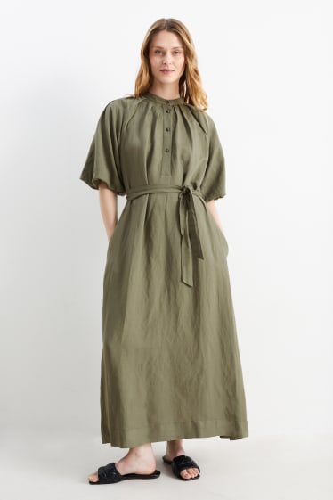 Women - Shirt dress - linen blend - dark green