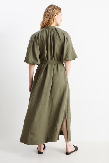 Women - Shirt dress - linen blend - dark green