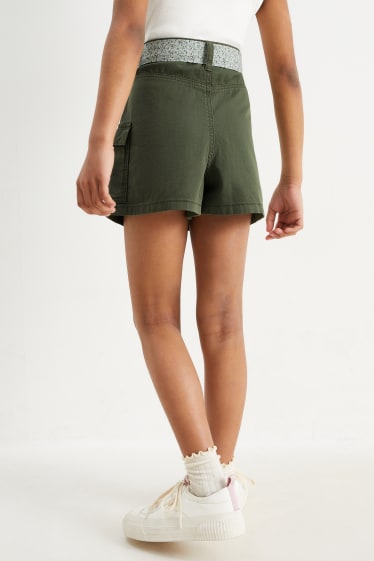 Niños - Shorts tipo cargo - verde oscuro