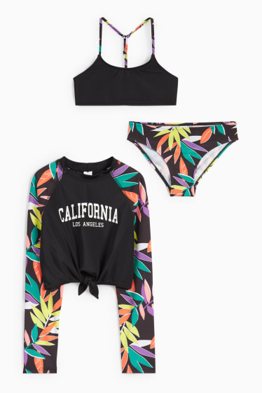 Bambini - Set - top bikini, slip bikini e maglia a maniche lunghe - 3 pezzi - nero