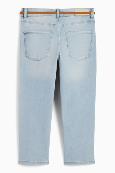Women - Capri jeans with belt - mid-rise waist - denim-light blue