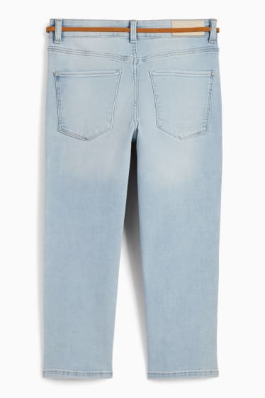 Femei - Jeans capri cu curea - talie medie - denim-albastru deschis