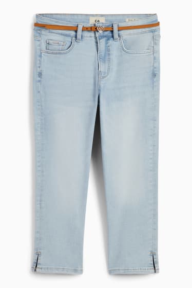 Damen - Capri Jeans mit Gürtel - Mid Waist - helljeansblau