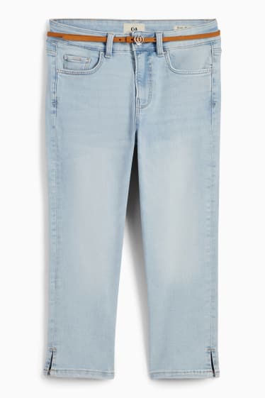 Femei - Jeans capri cu curea - talie medie - denim-albastru deschis