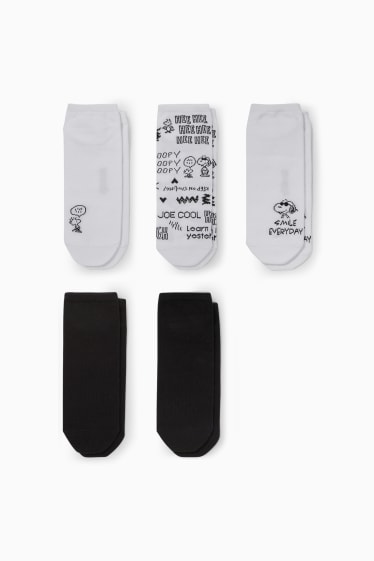 Donna - Confezione da 5 - calzini corti con motivo - Peanuts - bianco / nero
