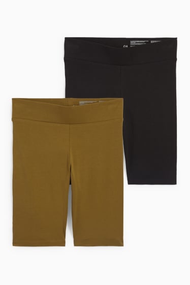 Damen - Multipack 2er - Basic-Biker-Shorts - grün