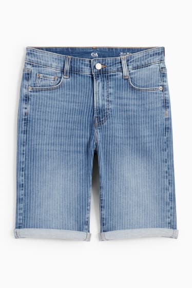 Dames - Bermuda van spijkerstof - mid waist - LYCRA® - gestreept - jeanslichtblauw
