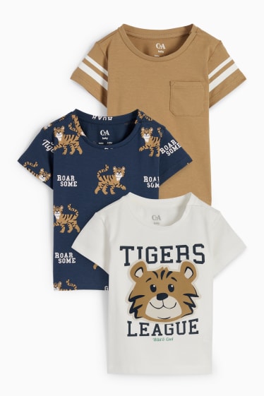 Babys - Set van 3 - tijger - baby-T-shirt - crème wit