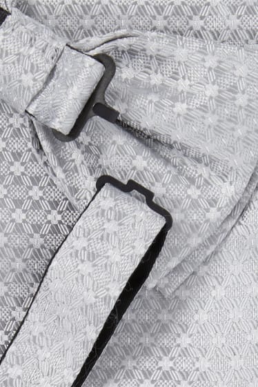 Uomo - Set - farfallino e fazzolettino di seta - 2 pezzi - grigio chiaro