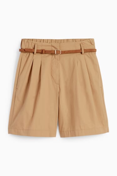 Damen - Shorts mit Gürtel - High Waist - braun