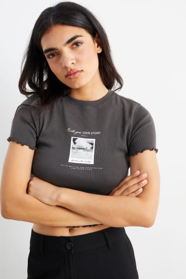 Jóvenes - CLOCKHOUSE - camiseta crop - gris oscuro
