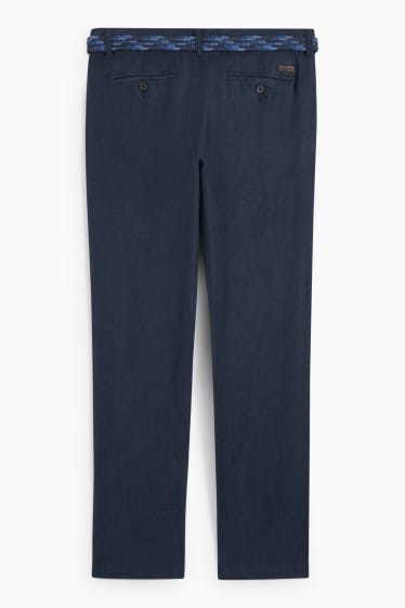Home - Pantalons de lli amb cinturó - regular fit - blau fosc