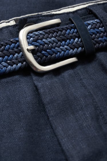 Heren - Linnen broek met riem - regular fit - donkerblauw