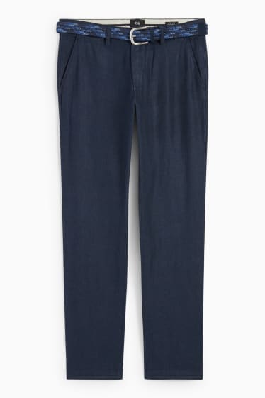 Home - Pantalons de lli amb cinturó - regular fit - blau fosc
