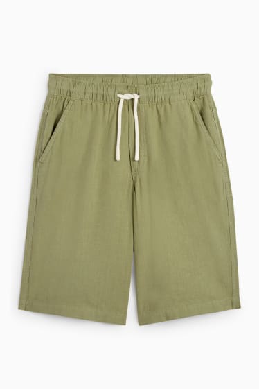 Children Boys - Bermuda shorts - linen blend - green