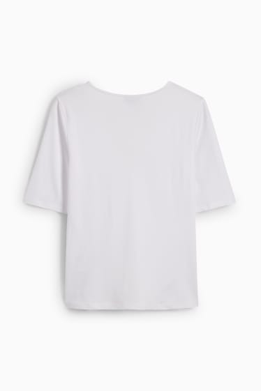 Damen - Basic-T-Shirt mit Knotendetail - weiß