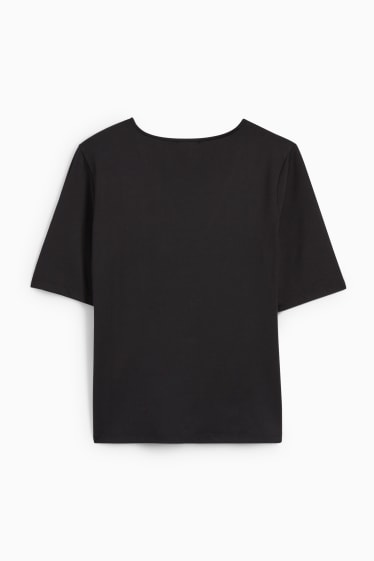 Dames - Basic T-shirt met geknoopt detail in de stof - zwart