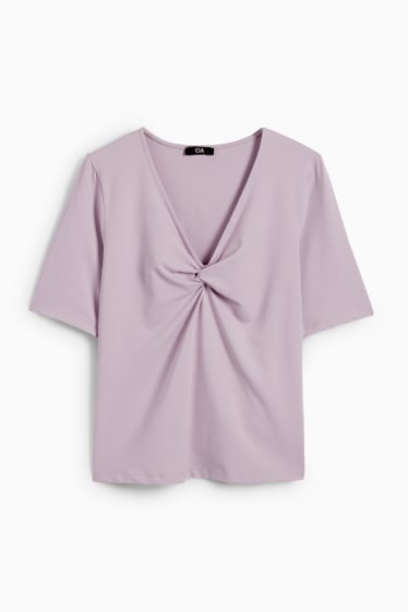 Damen - Basic-T-Shirt mit Knotendetail - hellviolett