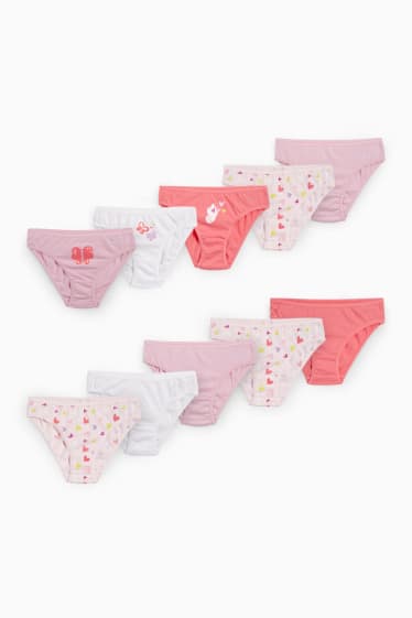 Dětské - Multipack 10 ks - motivy motýlů a srdíček - kalhotky - růžová