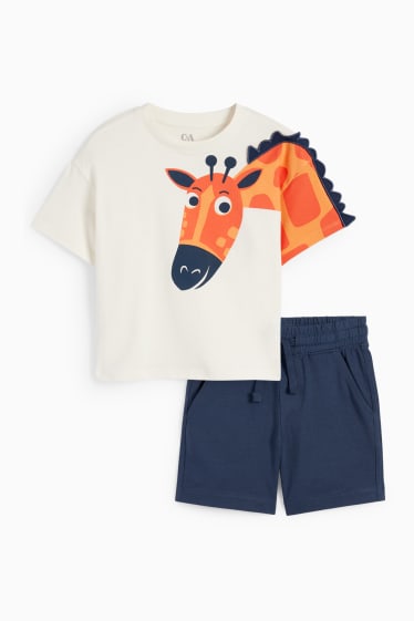 Copii - Girafă - set - tricou cu mânecă scurtă și pantaloni scurți - 2 piese - alb-crem