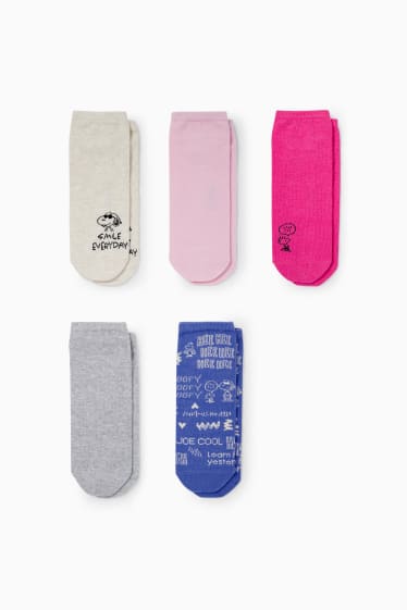 Dámské - Multipack 5 ks - ponožky do tenisek s motivem - Peanuts - pískové barvy