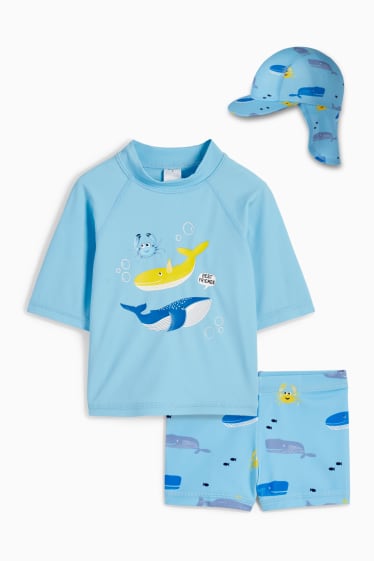 Miminka - Motivy mořských zvířátek - plážový outfit pro miminka s UV ochranou - LYCRA® XTRA LIFE™ - světle modrá