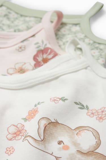 Bebés - Pack de 3 - florecillas y elefante - bodies para bebé - blanco