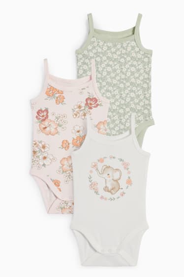 Bébés - Lot de 3 - fleurs et éléphant - body bébé - blanc